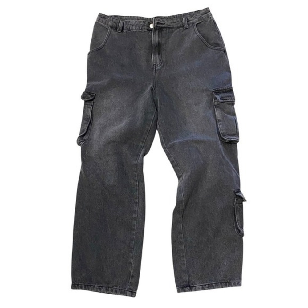 J FOR JUSTIFY Women's Size L Gray Wash Cargo Jeans Grunge Wide Leg Denim